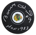 Bobby Hull Signed Chicago Blackhawks Logo Hockey Puck w/HOF 1983 - HULPUC416 - Bobby Hull Signed Chicago Blackhawks Logo Hockey Puck w/HOF 1983 product image