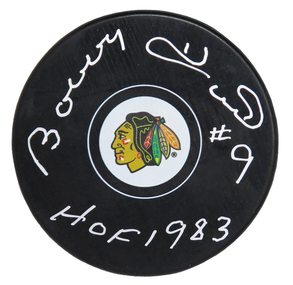 Bobby Hull Signed Chicago Blackhawks Logo Hockey Puck w/HOF 1983 - HULPUC416 - Bobby Hull Signed Chicago Blackhawks Logo Hockey Puck w/HOF 1983 product image