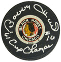 Bobby Hull Signed Chicago Blackhawks Original Six Logo Hockey Puck w/61 Champs - HULPUC417 - Bobby Hull Signed Chicago Blackhawks Original Six Logo Hockey Puck w/61 Champs product image