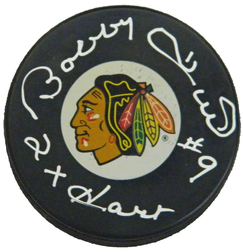 Bobby Hull Signed Blackhawks Logo Hockey Puck w/2x Hart - HULPUC421 - Bobby Hull Signed Blackhawks Logo Hockey Puck w/2x Hart product image