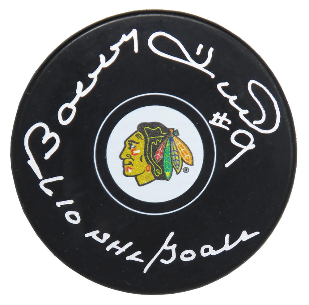 Bobby Hull Signed Chicago Blackhawks Logo Hockey Puck w/610 NHL Goals - HULPUC422 - Bobby Hull Signed Chicago Blackhawks Logo Hockey Puck w/610 NHL Goals product image