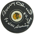 Bobby Hull Signed Chicago Blackhawks Logo Hockey Puck w/7x NHL Scoring King - HULPUC428 - Bobby Hull Signed Chicago Blackhawks Logo Hockey Puck w/7x NHL Scoring King product image