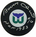 Bobby Hull Signed Whalers Logo Hockey Puck w/HOF 1983 - HULPUC432 - Bobby Hull Signed Whalers Logo Hockey Puck w/HOF 1983 product image