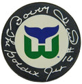 Bobby Hull Signed Hartford Whalers Large Logo Hockey Puck w/The Golden Jet - HULPUC433 - Bobby Hull Signed Hartford Whalers Large Logo Hockey Puck w/The Golden Jet product image