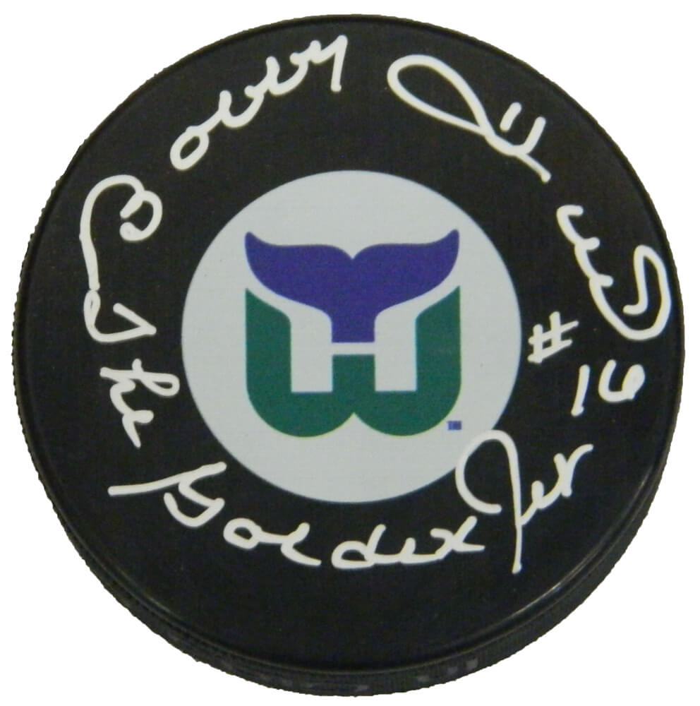 Bobby Hull Signed Hartford Whalers Logo Hockey Puck w/The Golden Jet - HULPUC434 - Bobby Hull Signed Hartford Whalers Logo Hockey Puck w/The Golden Jet product image