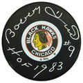 Bobby Hull Signed Chicago Blackhawks Original Six Logo Hockey Puck w/HOF 1983 - HULPUC439 - Bobby Hull Signed Chicago Blackhawks Original Six Logo Hockey Puck w/HOF 1983 product image
