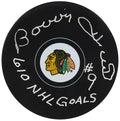 Bobby Hull Signed Chicago Blackhawks Team Logo Hockey Puck w/610 Goals - HULPUC444 - Bobby Hull Signed Chicago Blackhawks Team Logo Hockey Puck w/610 Goals product image