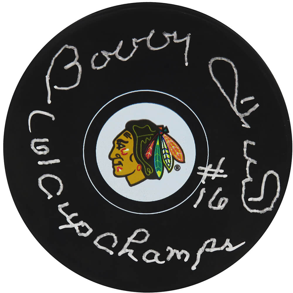 Bobby Hull Signed Chicago Blackhawks Team Logo Hockey Puck w/61 Cup Champs - HULPUC445 - Bobby Hull Signed Chicago Blackhawks Team Logo Hockey Puck w/61 Cup Champs product image