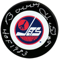 Bobby Hull Signed Winnipeg Jets Throwback Logo Hockey Puck w/HOF 1983 - (PSA) - HULPUC448 - Bobby Hull Signed Winnipeg Jets Throwback Logo Hockey Puck w/HOF 1983 - (PSA) product image
