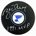 Brett Hull Signed St Louis Blues Logo Hockey Puck w/1991 NHL MVP - HULPUC476 - Brett Hull Signed St Louis Blues Logo Hockey Puck w/1991 NHL MVP product image
