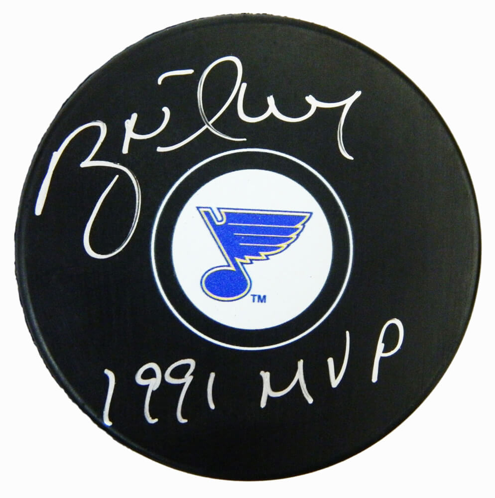 Brett Hull Signed St Louis Blues Logo Hockey Puck w/1991 NHL MVP - HULPUC476 - Brett Hull Signed St Louis Blues Logo Hockey Puck w/1991 NHL MVP product image