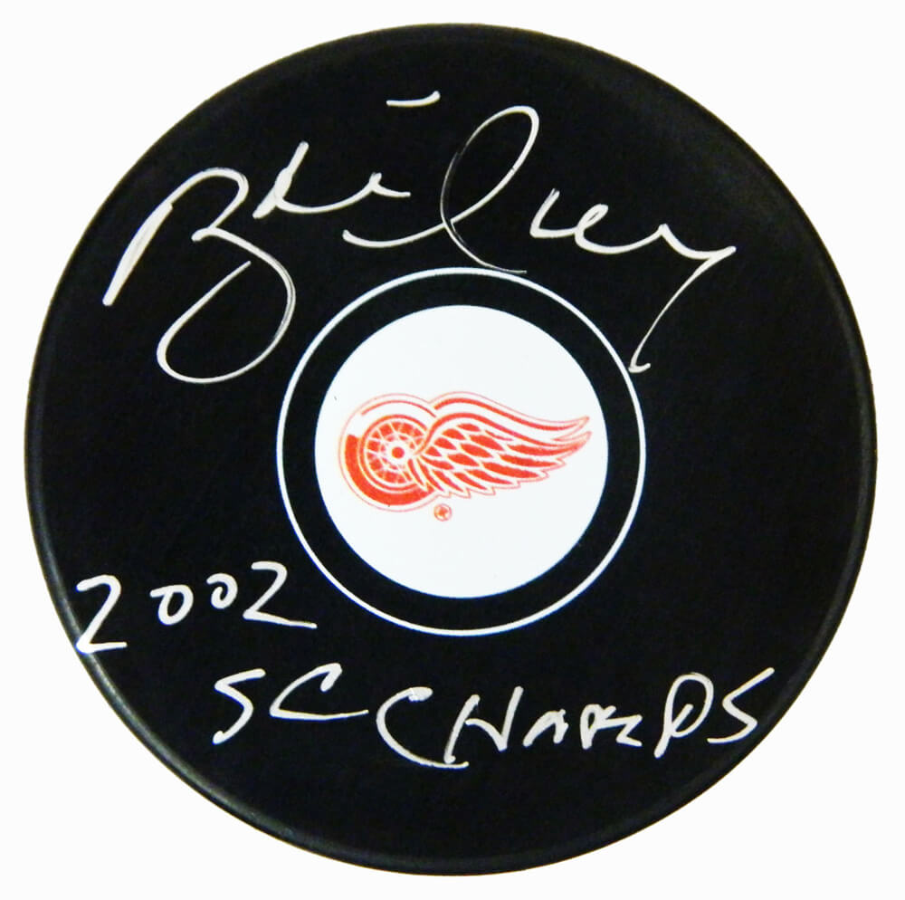Brett Hull Signed Detroit Red Wings Logo Hockey Puck w/2002 SC Champs - HULPUC479 - Brett Hull Signed Detroit Red Wings Logo Hockey Puck w/2002 SC Champs product image