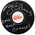 Brett Hull Signed Detroit Red Wings Logo Hockey Puck w/2002 Cup Champs - HULPUC483 - Brett Hull Signed Detroit Red Wings Logo Hockey Puck w/2002 Cup Champs product image
