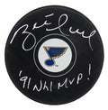 Brett Hull Signed St Louis Blue Logo Hockey Puck w/91 NHL MVP - HULPUC486 - Brett Hull Signed St Louis Blue Logo Hockey Puck w/91 NHL MVP product image