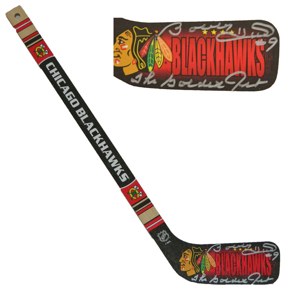 Bobby Hull Signed Chicago Blackhawks Logo Mini Hockey Stick w/The Golden Jet - HULSTK401 - Bobby Hull Signed Chicago Blackhawks Logo Mini Hockey Stick w/The Golden Jet product image