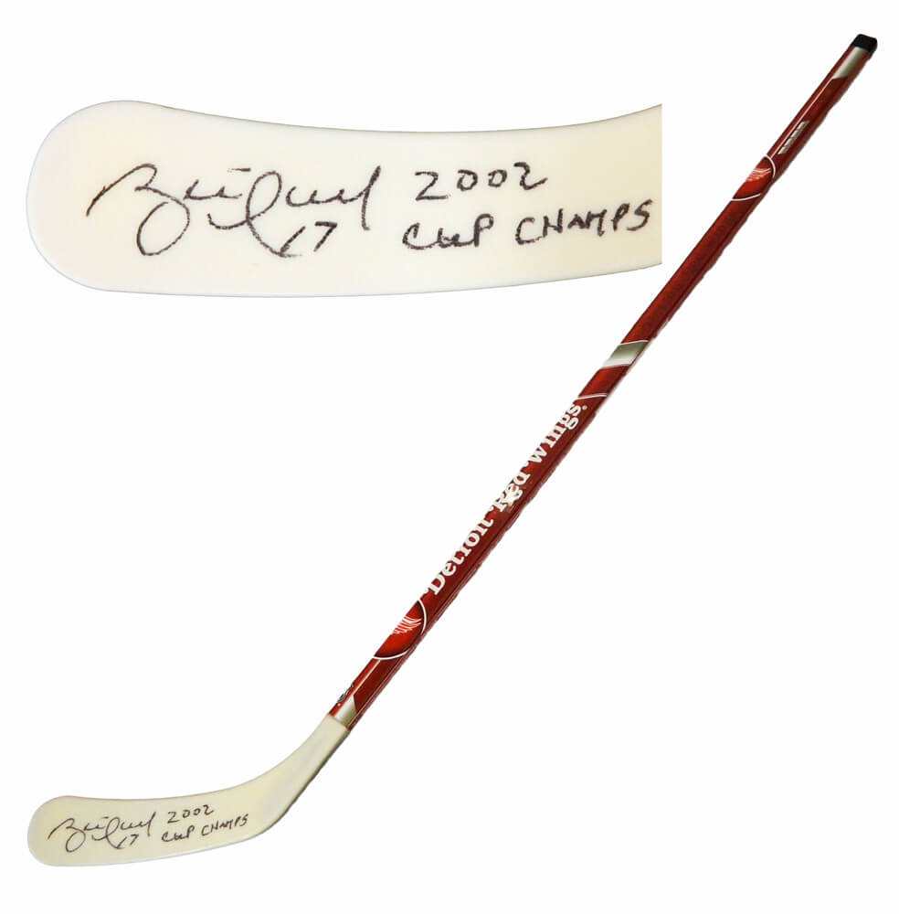 Brett Hull Signed Detroit Red Wings Logo 48 Inch Full Size Hockey Stick w/2002 Cup Champs - HULSTK475 - Brett Hull Signed Detroit Red Wings Logo 48 Inch Full Size Hockey Stick w/2002 Cup Champs product image