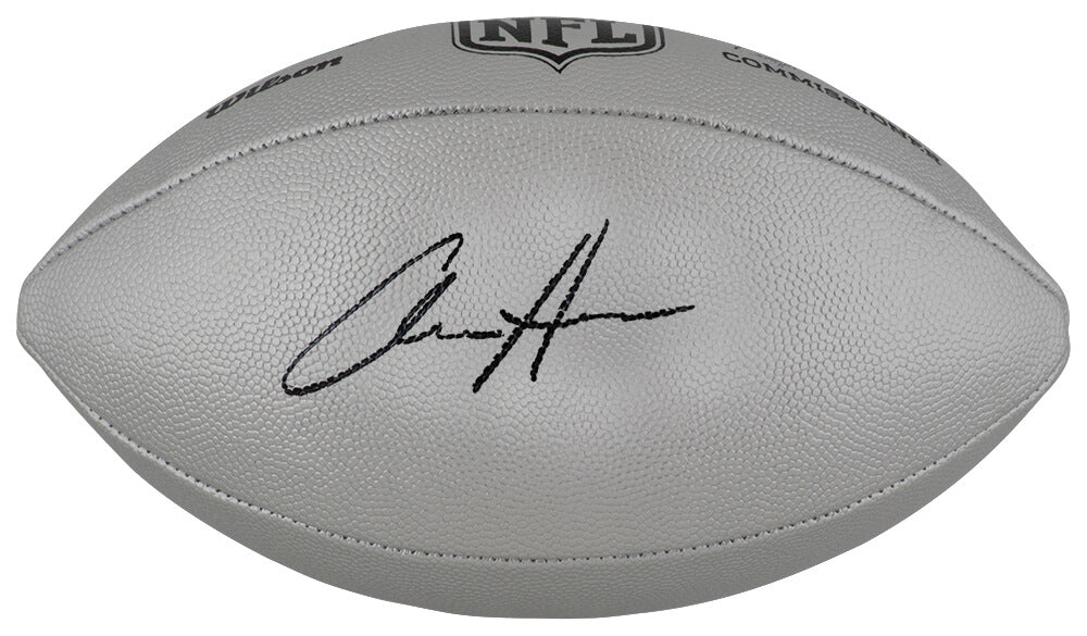 Aidan Hutchinson Signed Wilson Duke Silver Metallic NFL Full Size Replica Football - HUTFTB301 - Aidan Hutchinson Signed Wilson Duke Silver Metallic NFL Full Size Replica Football product image