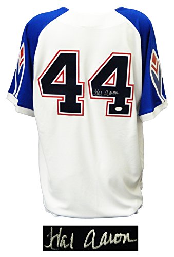 Hank Aaron Signed Atlanta Braves White & Blue Sleeve Throwback 1974 Style Cooperstown Collection Jersey - AARJRY104 - Hank Aaron Signed Atlanta Braves White & Blue Sleeve Throwback 1974 Style Cooperstown Collection Jersey product image