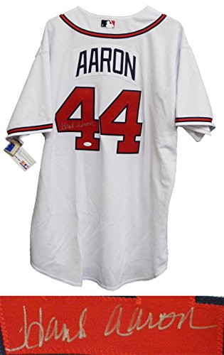 Hank Aaron Signed Atlanta Braves White Official Majestic Authentic Jersey - AARJRY100 - Hank Aaron Signed Atlanta Braves White Official Majestic Authentic Jersey product image