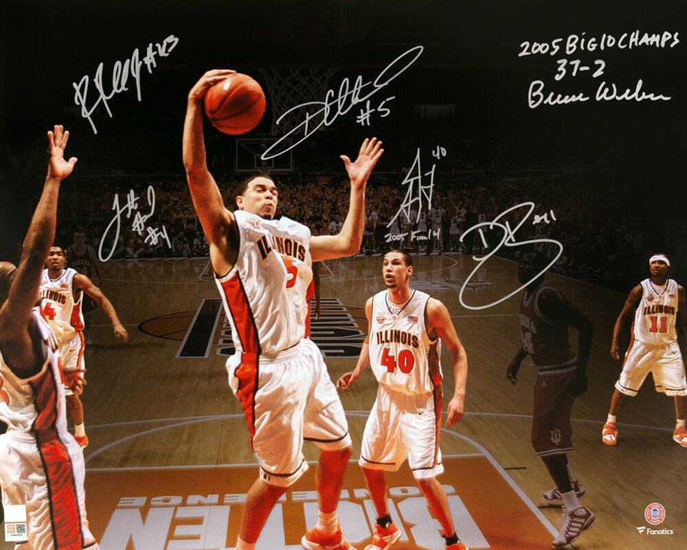 2005 Illinois Fighting Illini Team Signed Basketball Starting Five Spotlight 16x20 w/3-Inscriptions (6 Sigs) - ILL16P201 - 2005 Illinois Fighting Illini Team Signed Basketball Starting Five Spotlight 16x20 w/3-Inscriptions (6 Sigs) product image