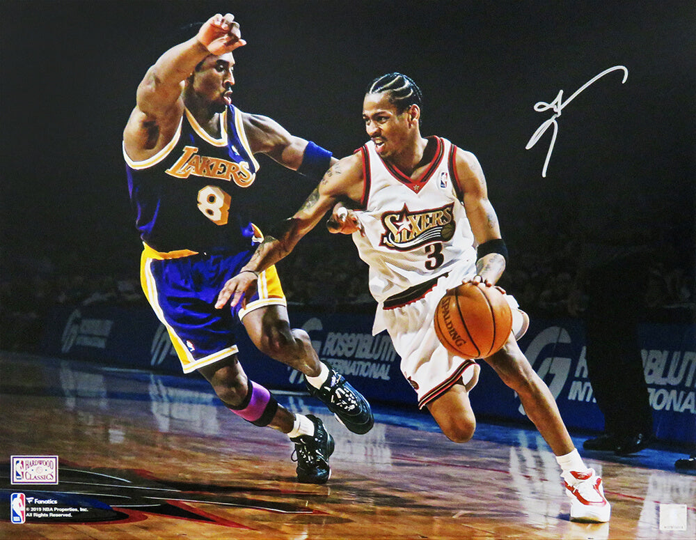 Allen Iverson Signed Philadelphia 76ers Action vs Kobe Bryant Spotlight 16x20 Photo - IVE16P204 - Allen Iverson Signed Philadelphia 76ers Action vs Kobe Bryant Spotlight 16x20 Photo product image