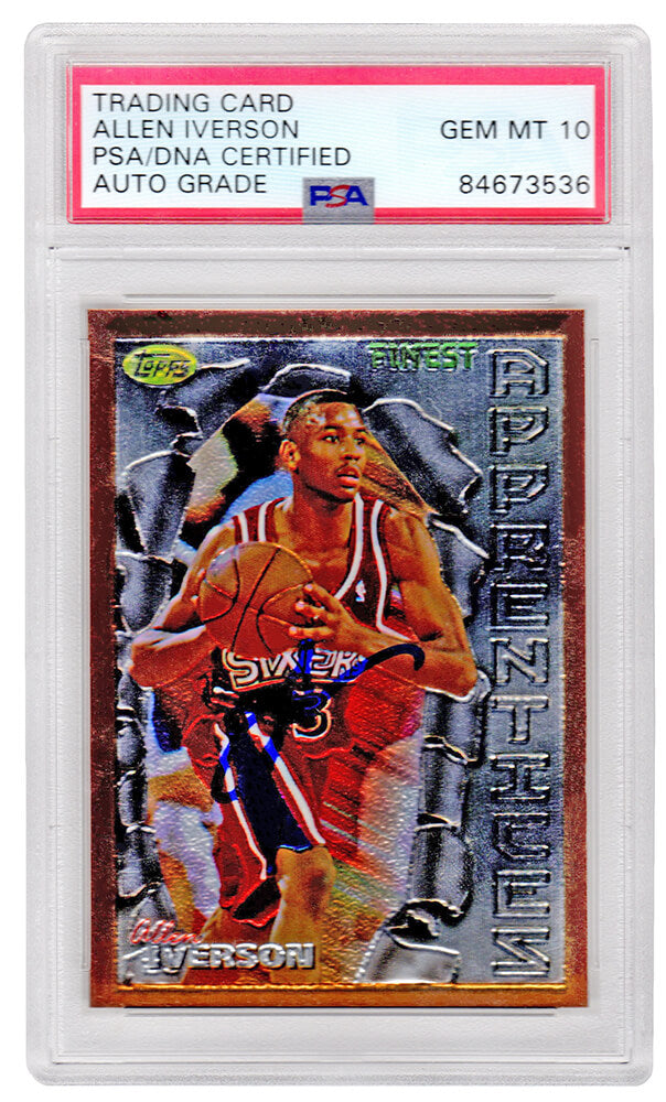 Allen Iverson Signed Philadelphia 76ers 1996 Topps Finest Rookie Basketball Card #60 (PSA Encapsulated - Auto Grade 10) - IVECAR201 - Allen Iverson Signed Philadelphia 76ers 1996 Topps Finest Rookie Basketball Card #60 (PSA Encapsulated - Auto Grade 10) product image