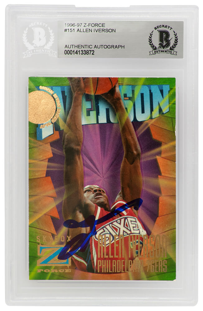Allen Iverson Signed Philadelphia 76ers 1996-97 Skybox Z Force Rookie Basketball Card #73 (Beckett Encapsulated) - IVECAR203 - Allen Iverson Signed Philadelphia 76ers 1996-97 Skybox Z Force Rookie Basketball Card #73 (Beckett Encapsulated) product image