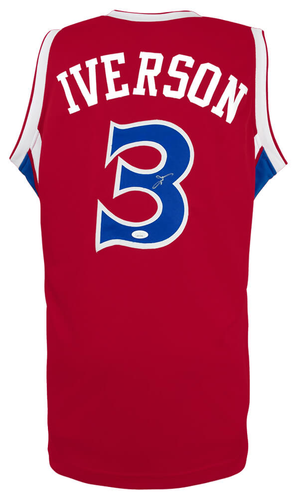 Allen Iverson Signed Red With Blue Numbers Custom Basketball Jersey - (JSA) - IVEJRY207 - Allen Iverson Signed Red With Blue Numbers Custom Basketball Jersey - (JSA) product image