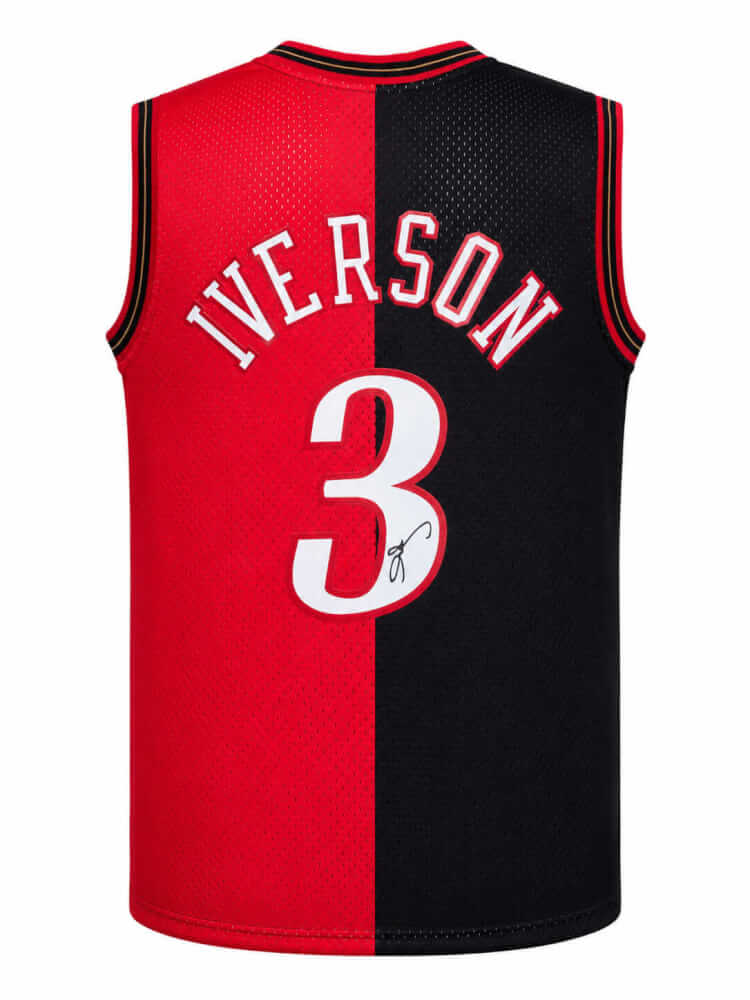 Allen Iverson Signed Philadelphia 76ers Black & Red Split M&N Swingman Basketball Jersey - IVEJRY211 - Allen Iverson Signed Philadelphia 76ers Black & Red Split M&N Swingman Basketball Jersey product image