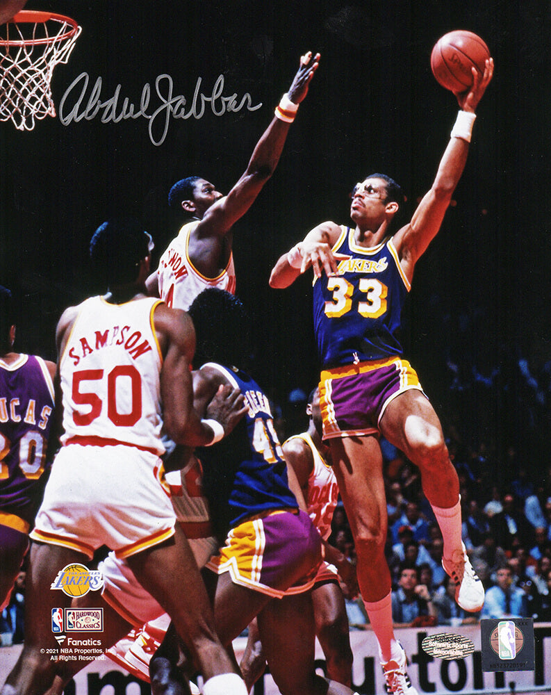 Kareem Abdul-Jabbar Signed Lakers Action vs Rockets 8x10 Photo - JAB08P208 - Kareem Abdul-Jabbar Signed Lakers Action vs Rockets 8x10 Photo product image