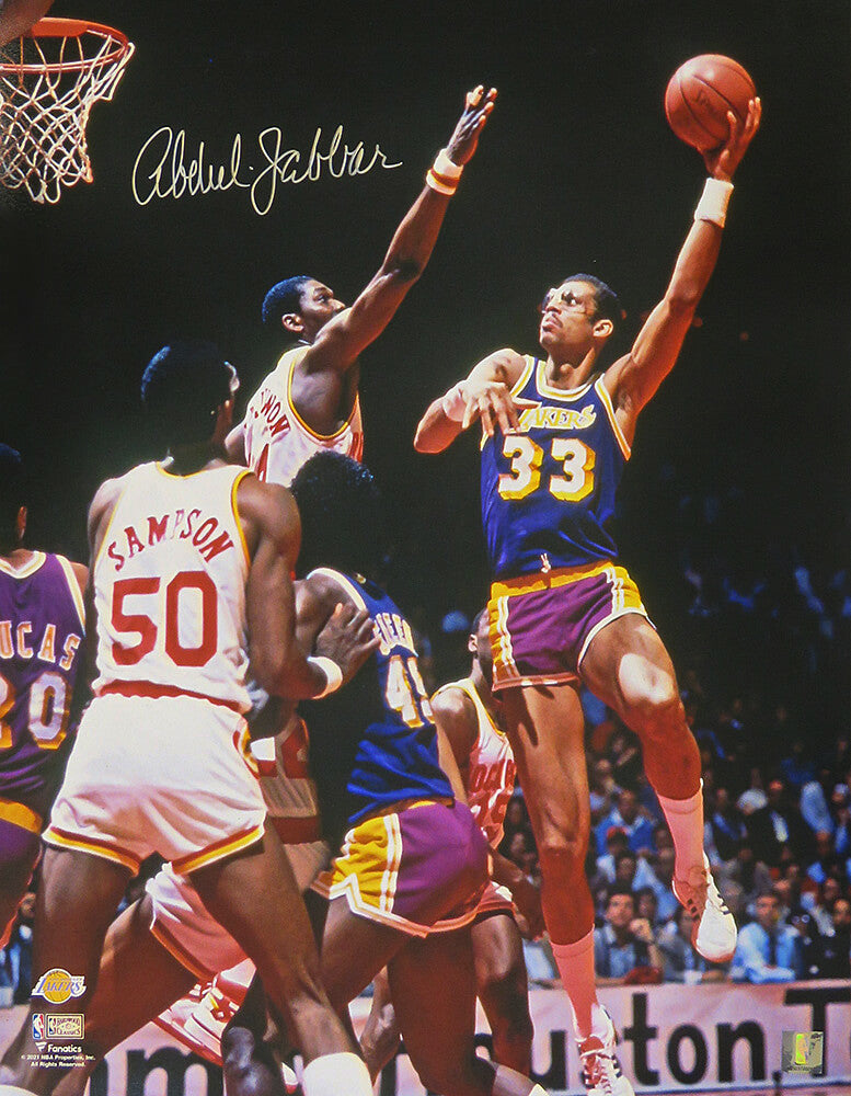 Kareem Abdul-Jabbar Signed Los Angeles Lakers Sky Hook vs Rockets 16x20 Photo - JAB16P214 - Kareem Abdul-Jabbar Signed Los Angeles Lakers Sky Hook vs Rockets 16x20 Photo product image