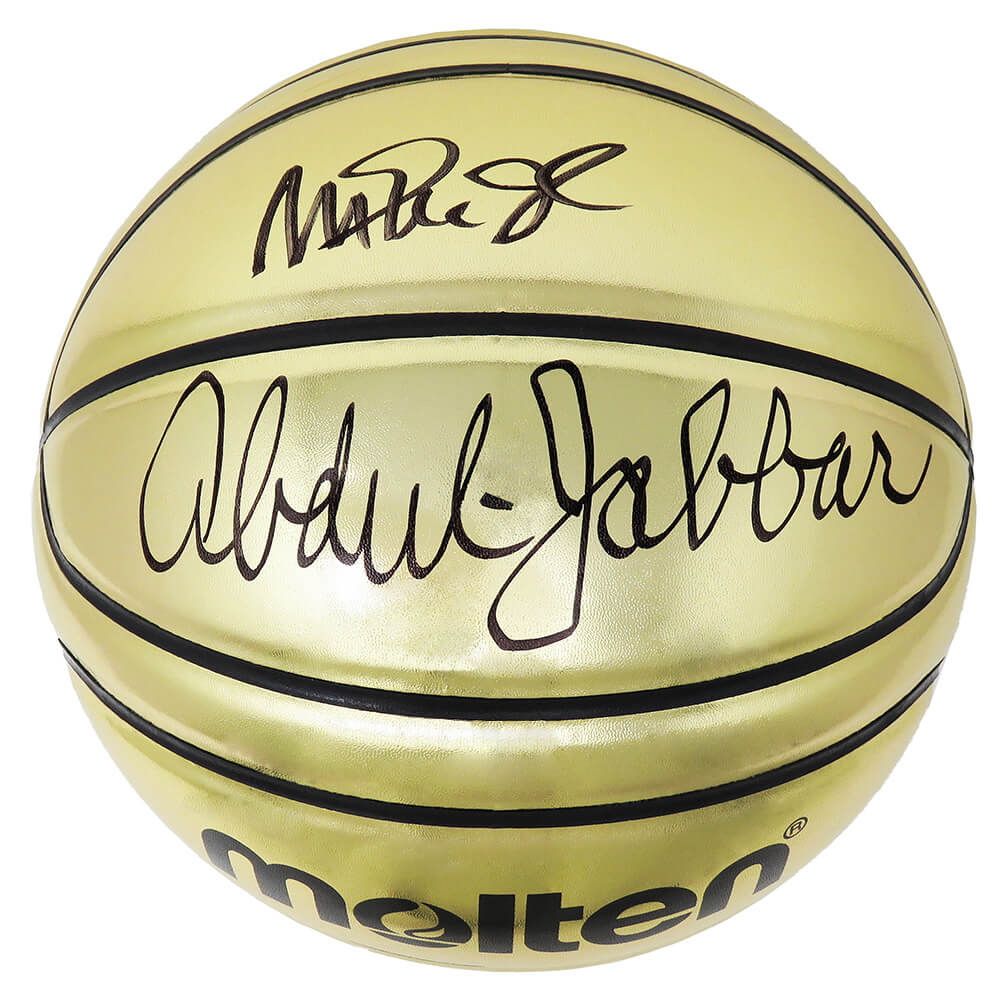 Kareem Abdul-Jabbar & Magic Johnson Dual Signed Molten Gold Official Size Basketball - JABBSK215 - Kareem Abdul-Jabbar & Magic Johnson Dual Signed Molten Gold Official Size Basketball product image
