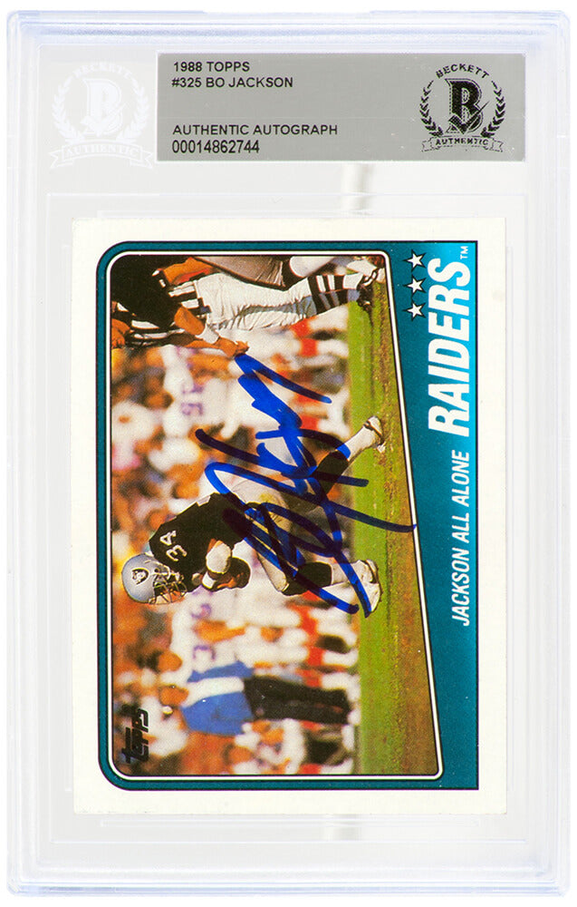 Bo Jackson Signed Raiders 1988 Topps Rookie Football Card #325 - (Beckett Encapsulated) - JACCAR302 - Bo Jackson Signed Raiders 1988 Topps Rookie Football Card #325 - (Beckett Encapsulated) product image
