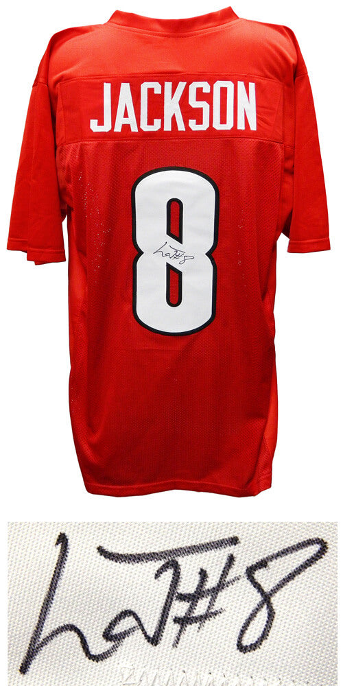 Lamar Jackson Signed Red Custom Football Jersey - JACJRY331 - Lamar Jackson Signed Red Custom Football Jersey product image