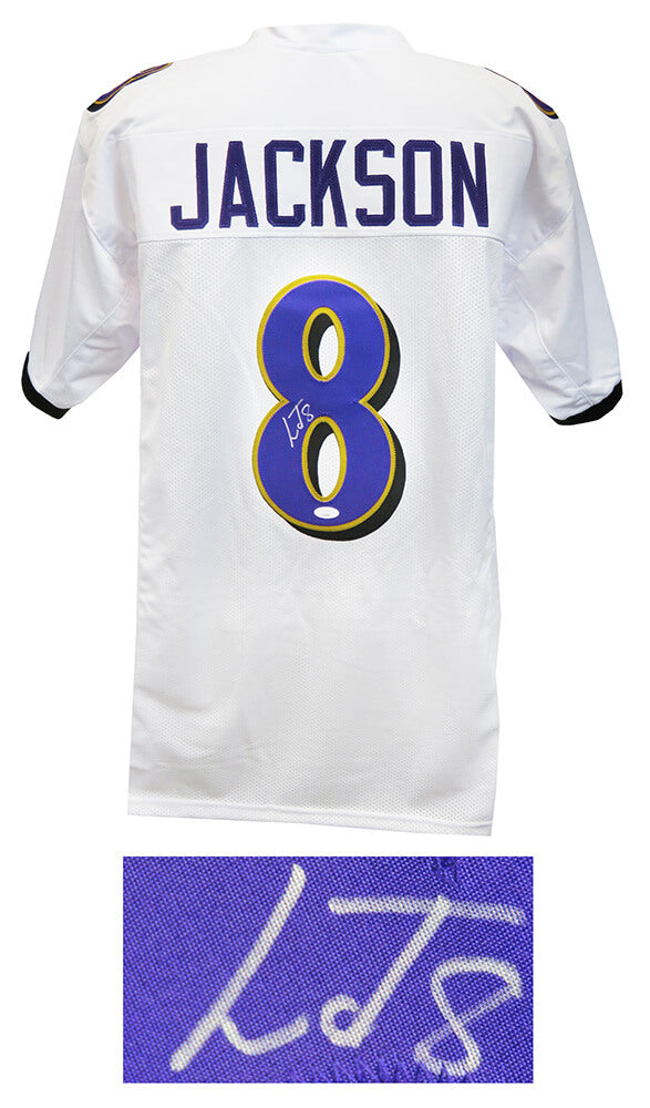 Lamar Jackson Signed White Custom Football Jersey (JSA) - JACJRY334 - Lamar Jackson Signed White Custom Football Jersey (JSA) product image