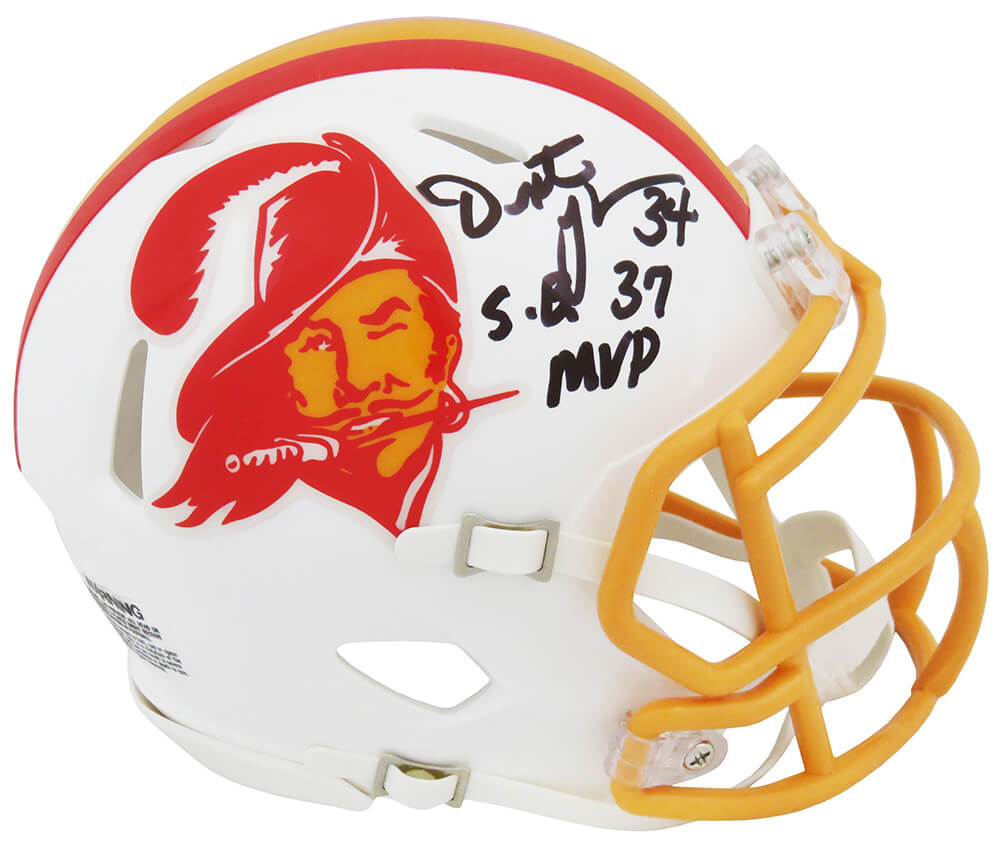 Dexter Jackson Signed Tampa Bay Buccaneers White Throwback Riddell Speed Mini Helmet w/SB 37 MVP - JACMIN352 - Dexter Jackson Signed Tampa Bay Buccaneers White Throwback Riddell Speed Mini Helmet w/SB 37 MVP product image