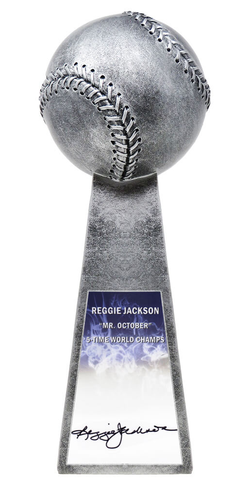 Reggie Jackson Signed Baseball World Champion 14 Inch Replica Silver Trophy - JACTRO100 - Reggie Jackson Signed Baseball World Champion 14 Inch Replica Silver Trophy product image