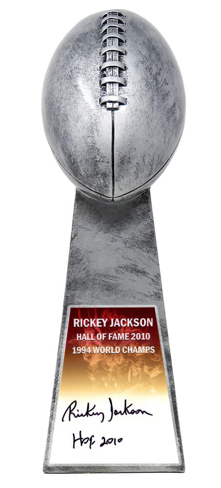 Rickey Jackson Signed Football World Champion 15 Inch Silver Replica Trophy w/HOF 2010 - JACTRO300 - Rickey Jackson Signed Football World Champion 15 Inch Silver Replica Trophy w/HOF 2010 product image