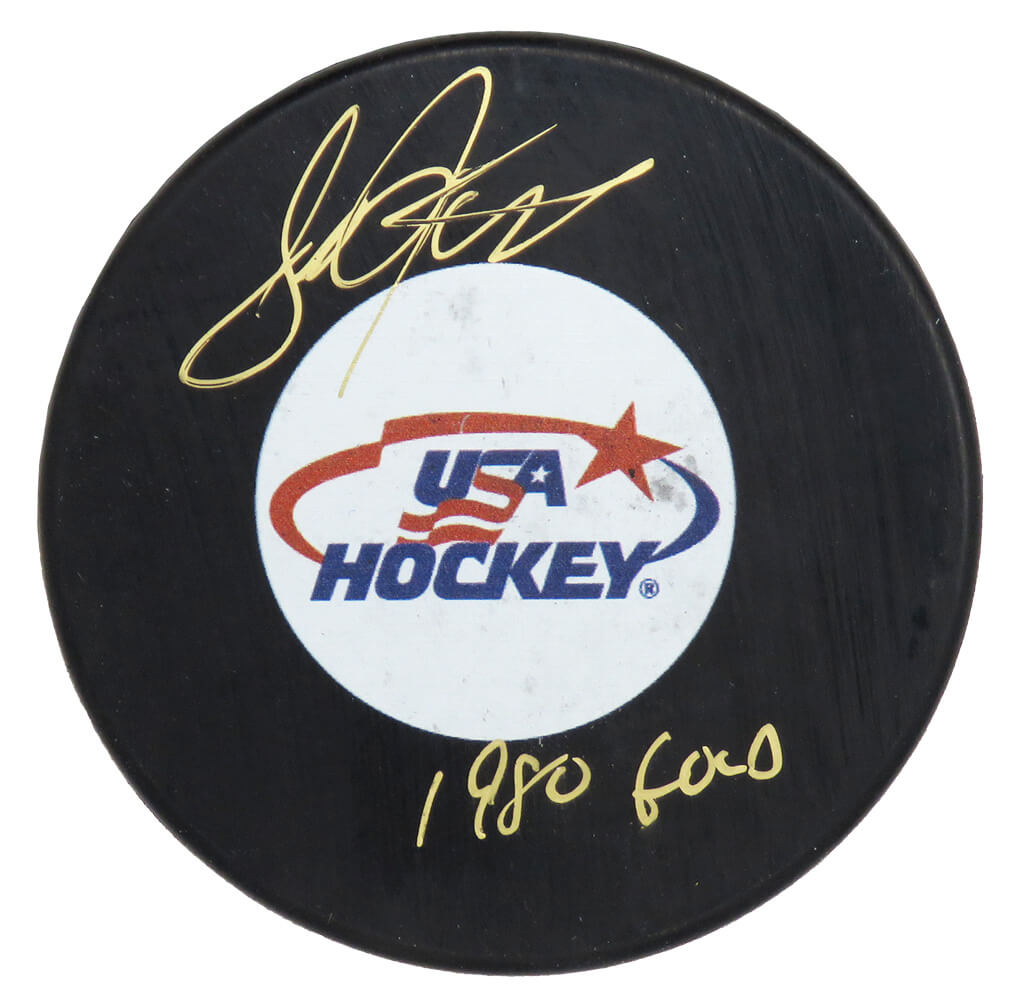Steve Janaszak Signed USA Hockey Logo Hockey Puck w/1980 Gold - JANPUC400 - Steve Janaszak Signed USA Hockey Logo Hockey Puck w/1980 Gold product image