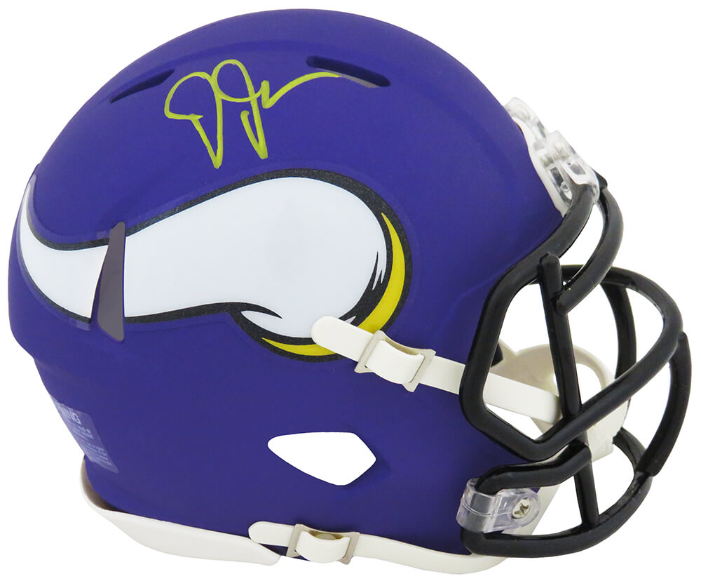 Justin Jefferson Signed Minnesota Vikings Riddell Speed Mini Helmet (Yellow Ink) - JEFMIN313 - Justin Jefferson Signed Minnesota Vikings Riddell Speed Mini Helmet (Yellow Ink) product image