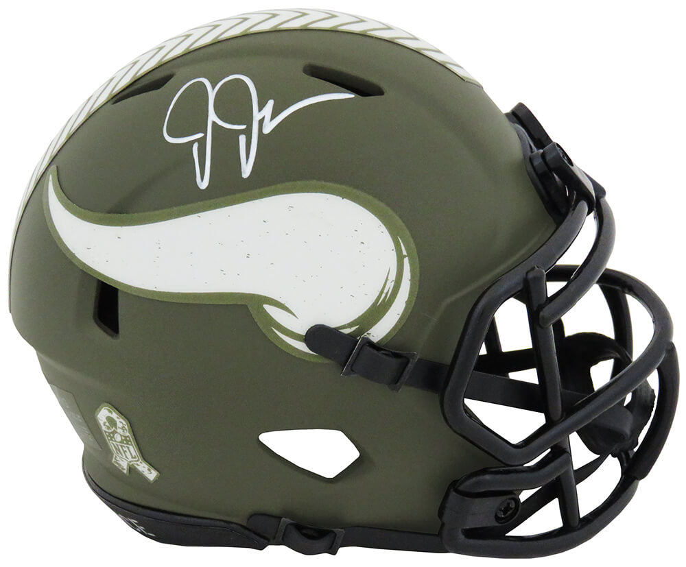 Justin Jefferson Signed Minnesota Vikings Salute to Service Riddell Speed Mini Helmet - JEFMIN314 - Justin Jefferson Signed Minnesota Vikings Salute to Service Riddell Speed Mini Helmet product image