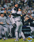 Bobby Jenks Signed Chicago White Sox 2005 World Series Celebration Hugging A.J. Pierzynski 8x10 Photo w/05 WS Champs - JEN08P112 - Bobby Jenks Signed Chicago White Sox 2005 World Series Celebration Hugging A.J. Pierzynski 8x10 Photo w/05 WS Champs product image