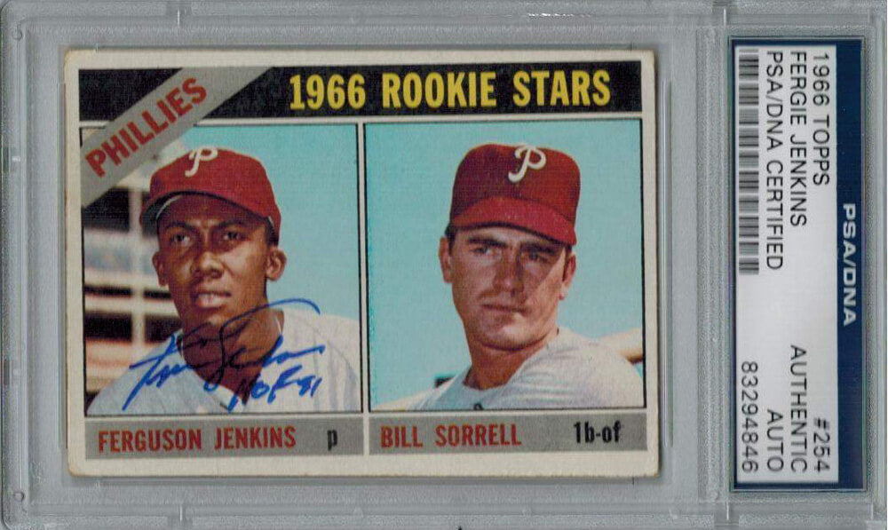 Fergie Jenkins Signed Phillies 1966 Topps Rookie Card #254 w/HOF'91 PSA/DNA - JENCAR100 - Fergie Jenkins Signed Phillies 1966 Topps Rookie Card #254 w/HOF'91 PSA/DNA product image