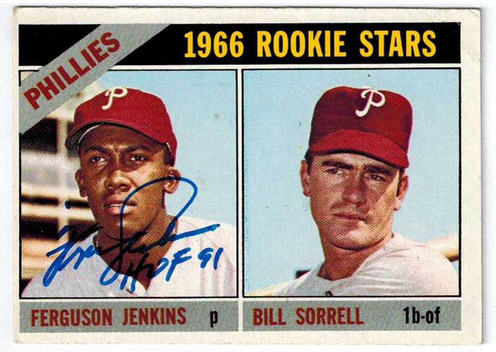 Fergie Jenkins Signed Phillies 1966 Topps Rookie Card #254 w/HOF'91 - JENCAR101 - Fergie Jenkins Signed Phillies 1966 Topps Rookie Card #254 w/HOF'91 product image