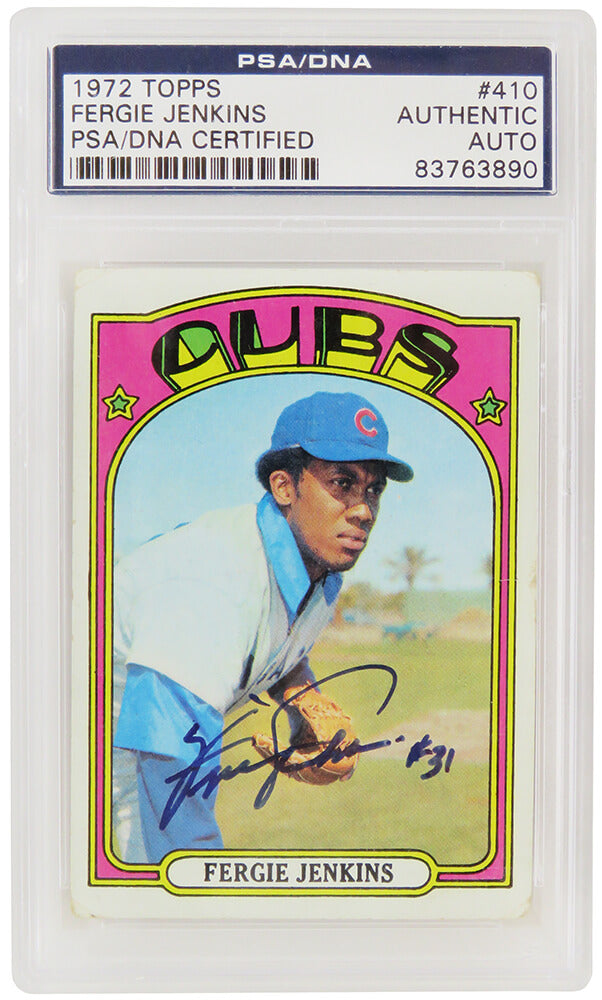 Fergie Jenkins Signed Chicago Cubs 1972 Topps Baseball Card #410 - PSA/DNA - JENCAR103 - Fergie Jenkins Signed Chicago Cubs 1972 Topps Baseball Card #410 - PSA/DNA product image