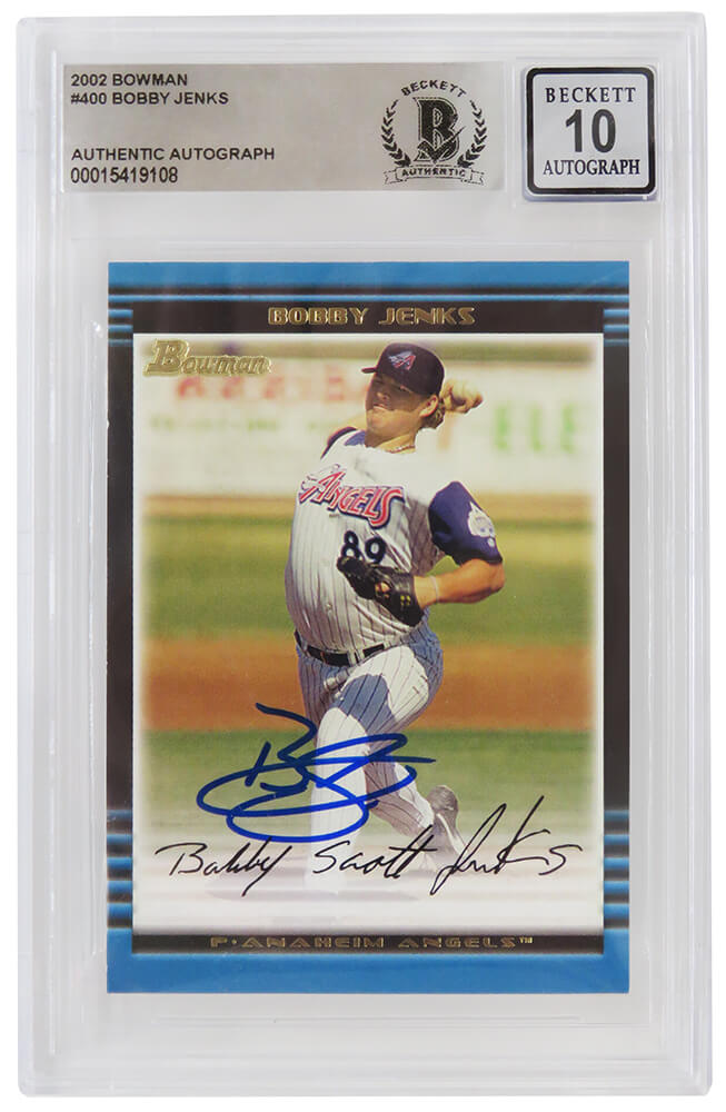 Bobby Jenks Signed 2002 Bowman Rookie Baseball Card #400 - (Beckett - Auto Grade 10) - JENCAR126 - Bobby Jenks Signed 2002 Bowman Rookie Baseball Card #400 - (Beckett - Auto Grade 10) product image