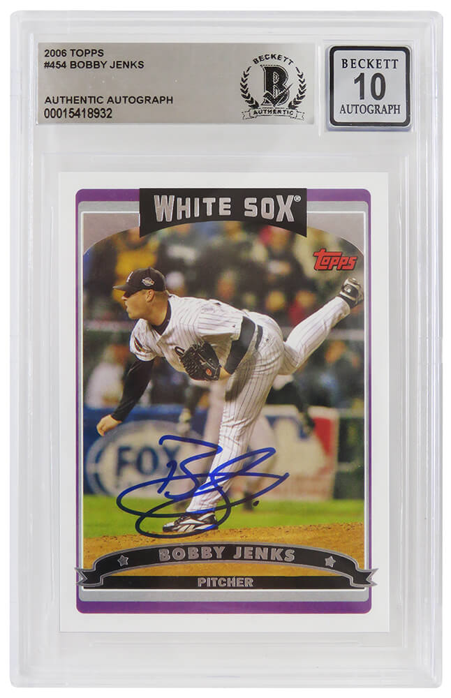 Bobby Jenks Signed White Sox 2006 Topps Baseball Card #454 - (Beckett - Auto Grade 10) - JENCAR128 - Bobby Jenks Signed White Sox 2006 Topps Baseball Card #454 - (Beckett - Auto Grade 10) product image