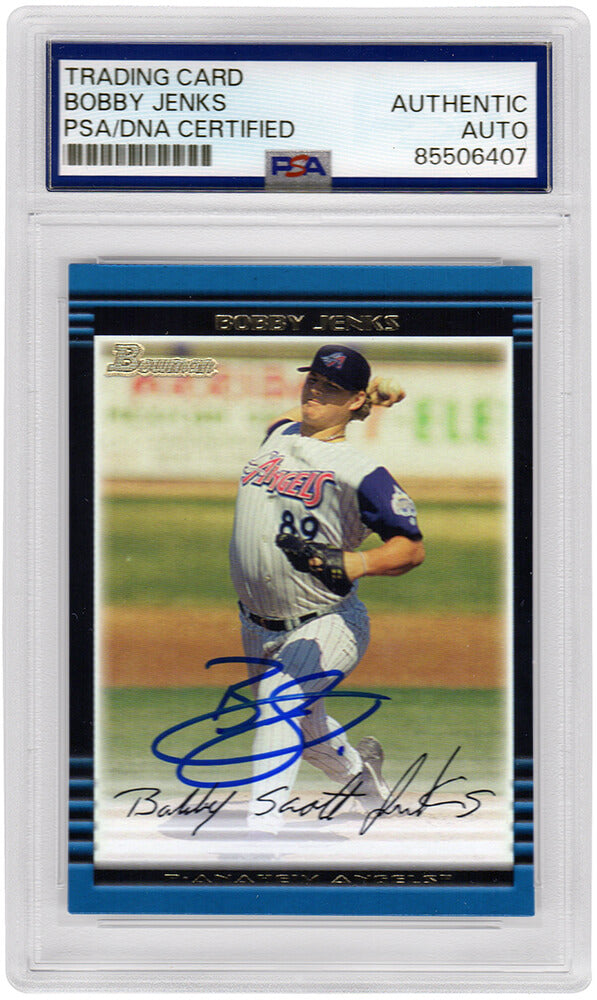 Bobby Jenks Signed Angels 2002 Bowman Rookie Baseball Card #400 - (PSA Encapsulated) - JENCAR134 - Bobby Jenks Signed Angels 2002 Bowman Rookie Baseball Card #400 - (PSA Encapsulated) product image