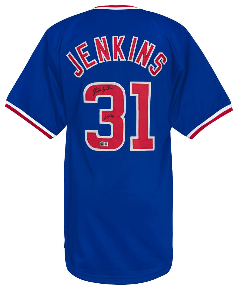 Fergie Jenkins Signed Blue Custom Baseball Jersey w/HOF'91 - (Beckett) - JENJRY104 - Fergie Jenkins Signed Blue Custom Baseball Jersey w/HOF'91 - (Beckett) product image