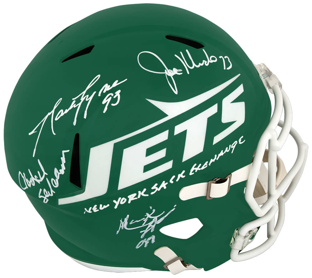 New York Sack Exchange Signed New York Jets Green Riddell Full Size Speed Replica Helmet w/Sack Exchange - JETREP300 - New York Sack Exchange Signed New York Jets Green Riddell Full Size Speed Replica Helmet w/Sack Exchange product image